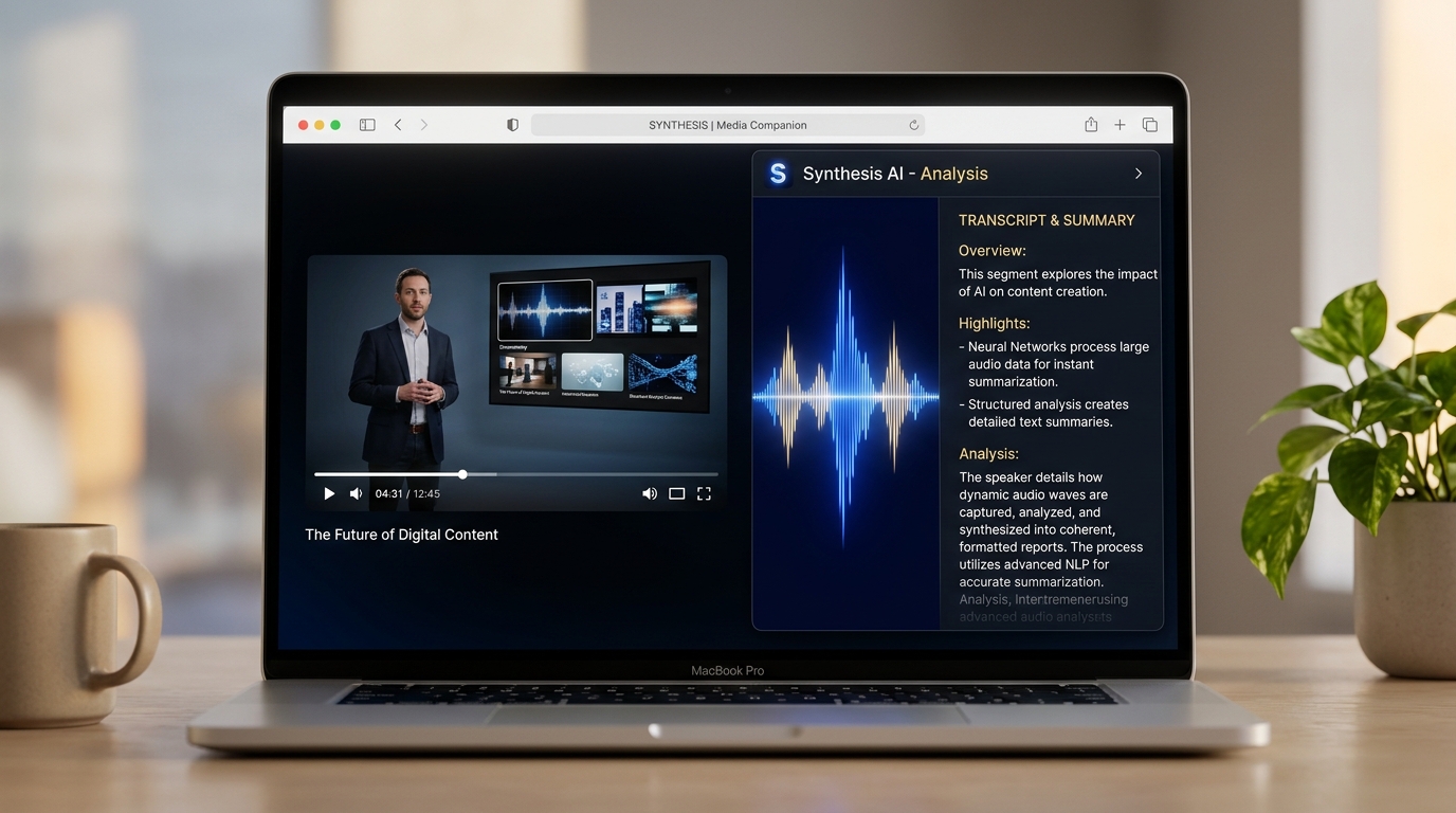 AnyVideo Chrome extension interface running alongside a video on laptop
